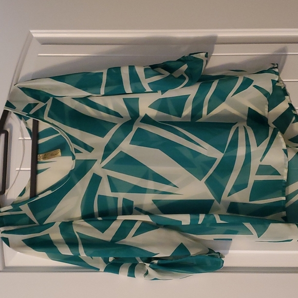 Blouse.  See through.  Green and cream colored - Picture 1 of 4